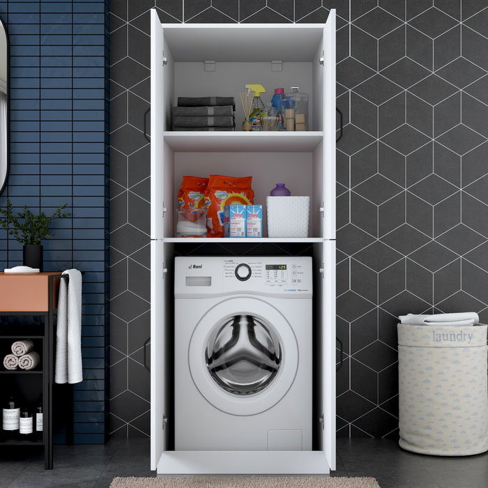 Hanah Home KD109 - 3198 Armario para Lavadora Blanco 70x181.8x72.5 cm Aglomerado Melamina Montaje Pared Organización Lavadero